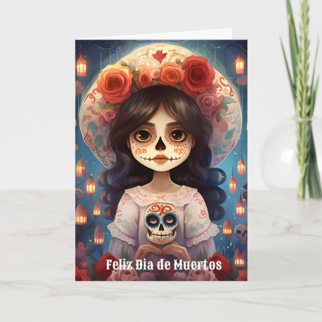Cartão De Festividades 🌹 La Calavera Catrina: Blossomas da Vida 🌹 (Frente)