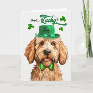 Cartão De Festividades Labradoodle Caramelo Se Sentindo Sortudo no Dia de