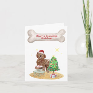 Cartão De Festividades Labradoodle Chapéu de Papai Noel Árvore de Natal