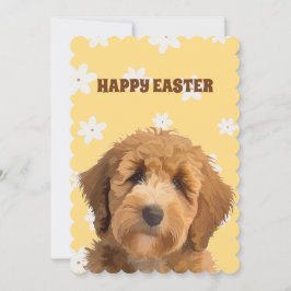 Cartão De Festividades Labradoodle Felz pascoa Amarelo Cão Floral Holida