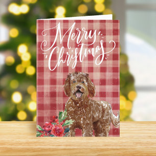 Cartão De Festividades Labradoodle Red Xadrez Christmas
