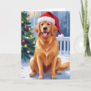 Cartão De Festividades Labrador com Chapéu de Papai Noel Pintura de Cac