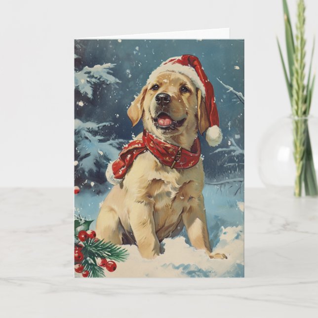 Cartão De Festividades Labrador vintage personalizado Natal (Frente)