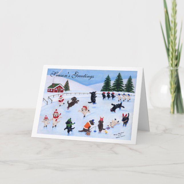 Cartão De Festividades Labradores De Pé De Gelo De Natal (Frente)