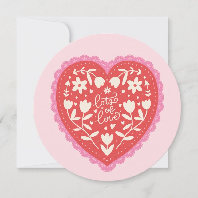 Cartão De Festividades Lace Doily Heart Hand-Drawn Valentine's Day (Frente)