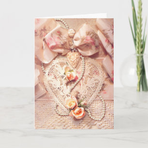 Cartão De Festividades LACE HEART, ROSES & PEARLS by SHARON SHARPE