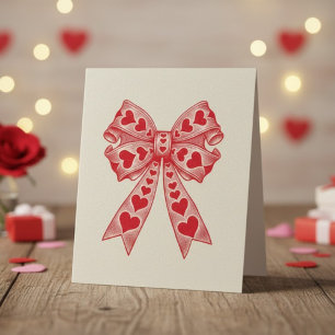 Cartão De Festividades Laço Coquete de Coração de São Valentão Retrô em R