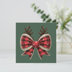 Cartão De Festividades Laço de Natal Coquette Brilho Feminino Xadrez Verm