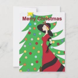 Cartão De Festividades Lady no vermelho Felry Christmas Flat Card