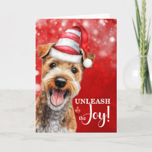 Cartão De Festividades Lakeland Terrier Cachorro Liberta a Alegria Natal