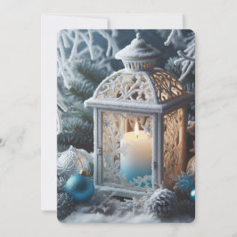 Cartão De Festividades Lâmpada de Inverno Branco e Azul Fosco