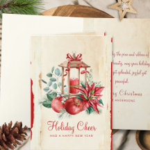 Lanterna Antiga e Floral de Poinsettia de Natal