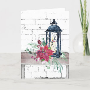 Cartão De Festividades Lanterna de Natal e Poinsettias