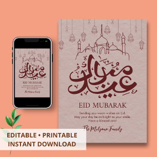 Cartão De Festividades Lanternas Artísticas Penduradas Linha Arte Eid Mub