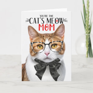 Cartão De Festividades Laranja e Gato Branco para a mãe no Dia de as mães