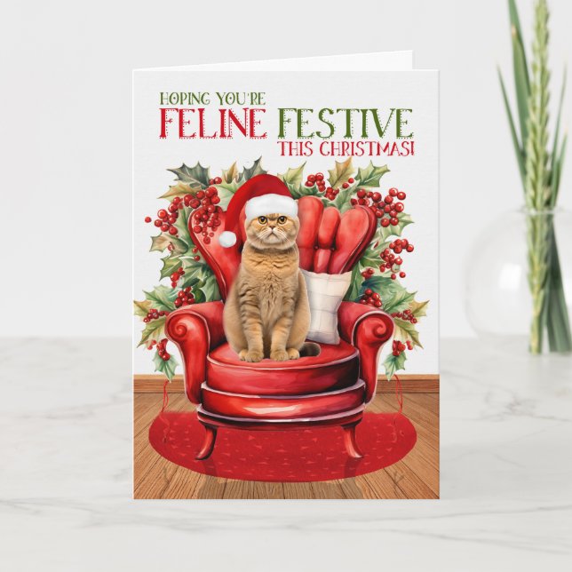 Cartão De Festividades Laranja Escocês Vidro Natal Gato FELO Festivo (Frente)