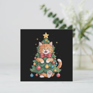 Cartão De Festividades Laranja Gengibre Gato Árvore De Natal Fofo Natal