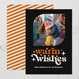 Cartão De Festividades Laranja Queimado e Champanhe Foto Natalina com Est