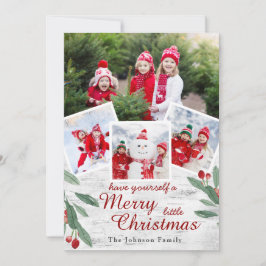 Cartão De Festividades Latido 4 FOTO de Natal Holly Berry Saudação
