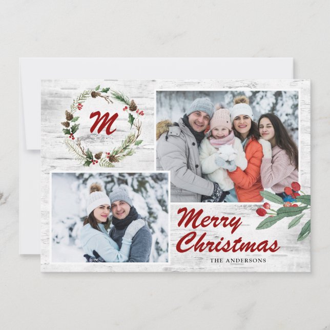 Cartão De Festividades Latido de Colagem de Fotos do Natal Holly 2 (Frente)