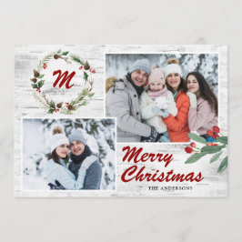 Cartão De Festividades Latido de Colagem de Fotos do Natal Holly 2