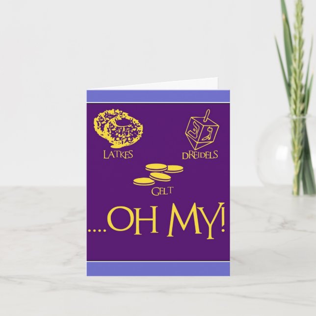 Cartão De Festividades Latkes e Dreidels e Gelt (Frente)