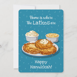 Cartão De Festividades Latkes Molho de Maçã Cremoso Saudação Azul de Hanu