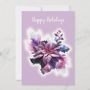 Cartão De Festividades Lavanda e Poinsettia Rosa
