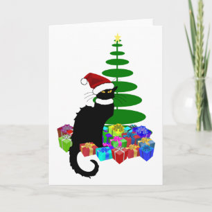 Cartão De Festividades Le Chat Noir Santa Hat Natal