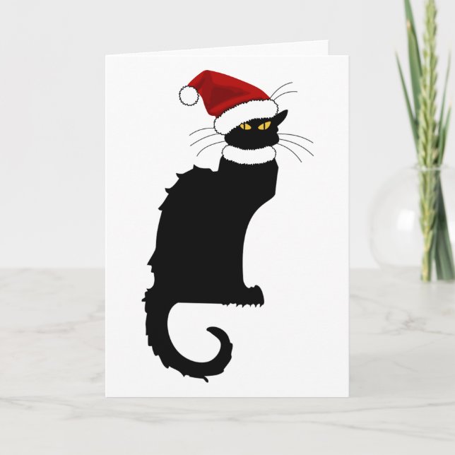 Cartão De Festividades Le Chat Noir Santa Hat Natal (Frente)