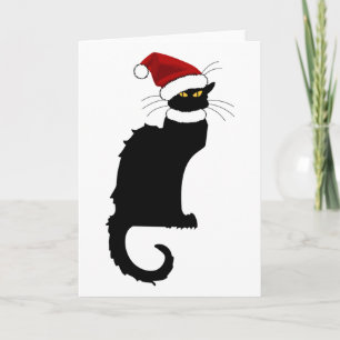 Cartão De Festividades Le Chat Noir Santa Hat Natal