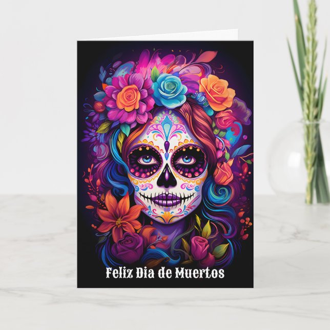Cartão De Festividades 🌹 Lembrança Vibrante: Lady Catrina no Bloom 🌹 (Frente)