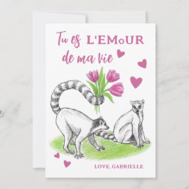 Cartão De Festividades Lemur com Tulipas Romântica Amor Engraçado Citação