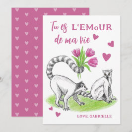 Cartão De Festividades Lemur com Tulipas Romântica Amor Engraçado Citação
