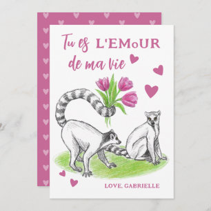 Cartão De Festividades Lemur com Tulipas Romântica Amor Engraçado Citação