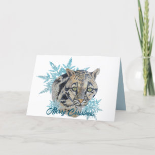 Cartão De Festividades Leopardo da neve de Natal em flocos de neve