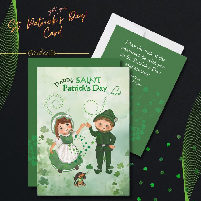 Cartão De Festividades Leprechaun dancing with Irish Girl Lefton inspirad (Leprechaun dancing with Irish Girl Lefton inspired Holiday Card)