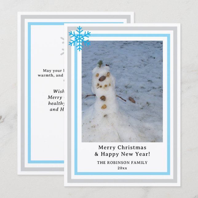 Cartão De Festividades Let It Snow Blue Gray Snowflakes INSERT PHOTO  (Frente/Verso)