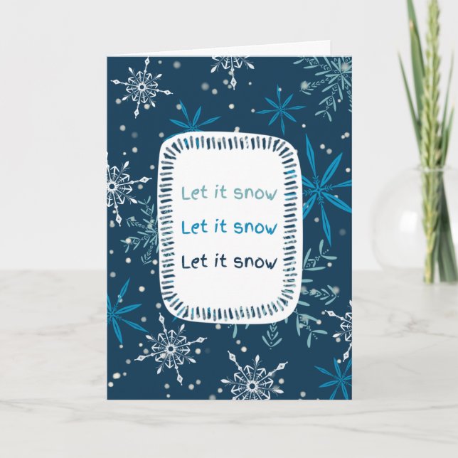 Cartão De Festividades "Let it Snow" Blue Snowflake Non Photo (Frente)