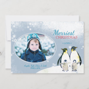 Cartão De Festividades Let It Snow! Penguin Family Holiday Photo Card