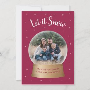 Cartão De Festividades Let It Snow Red Snow Globe Christmas Photo Card