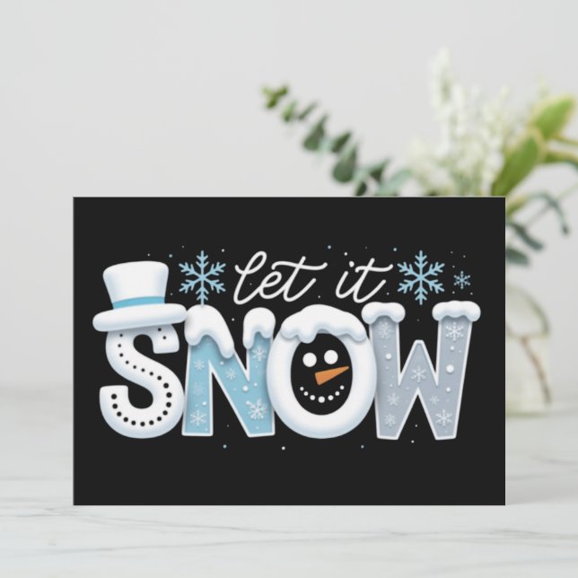 Cartão De Festividades Let It Snow Snowman Winter Snowflakes Season (Em pé/Frente)