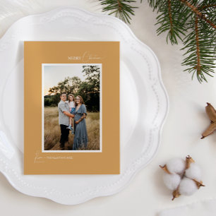 Cartão De Festividades Letra e Foto Minimalistas Douradas Retro Boho