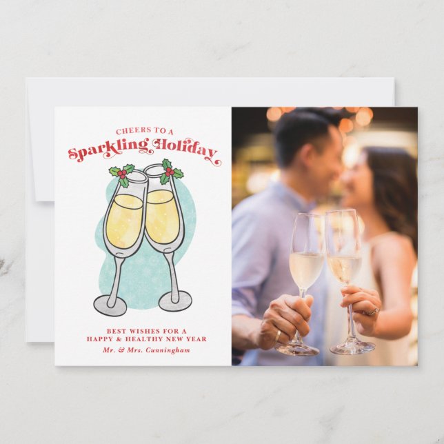 Cartão De Festividades Letra Holiday Champagne Cheers Foto (Frente)