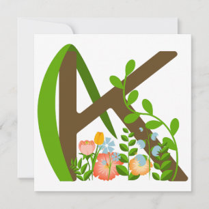 Cartão De Festividades Letra maiúscula K monograma floral