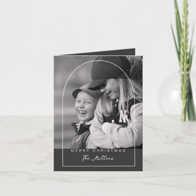 Cartão De Festividades Letra Moderna Feliz Natal Arco Foto Feriado (Frente)