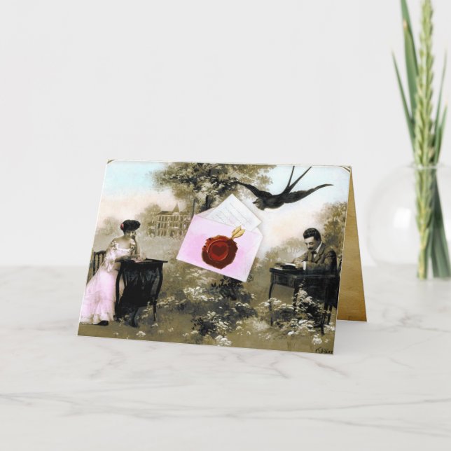 CARTÃO DE FESTIVIDADES LETRA ROMÂNTICA DO NAMORADOS, MONOGRAMA DE SEAL DE (Frente)