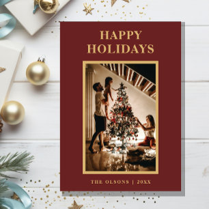 Cartão De Festividades Letra vermelha e foto de feriados clássicos minima