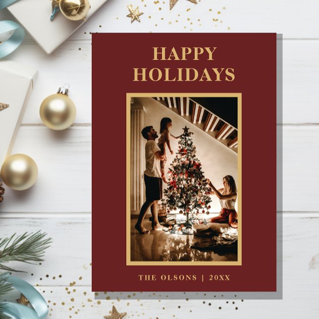 Cartão De Festividades Letra vermelha e foto de feriados clássicos minima (Criador carregado)