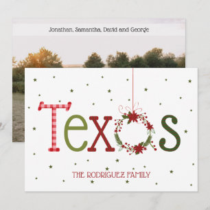 Cartão De Festividades Letras com Padrão Texas e Grinalda de Poinsettia